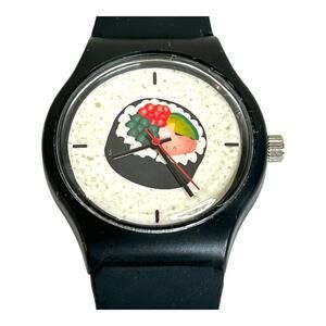 Sushi Roll Face Watch Black Band Untested Needs Battery